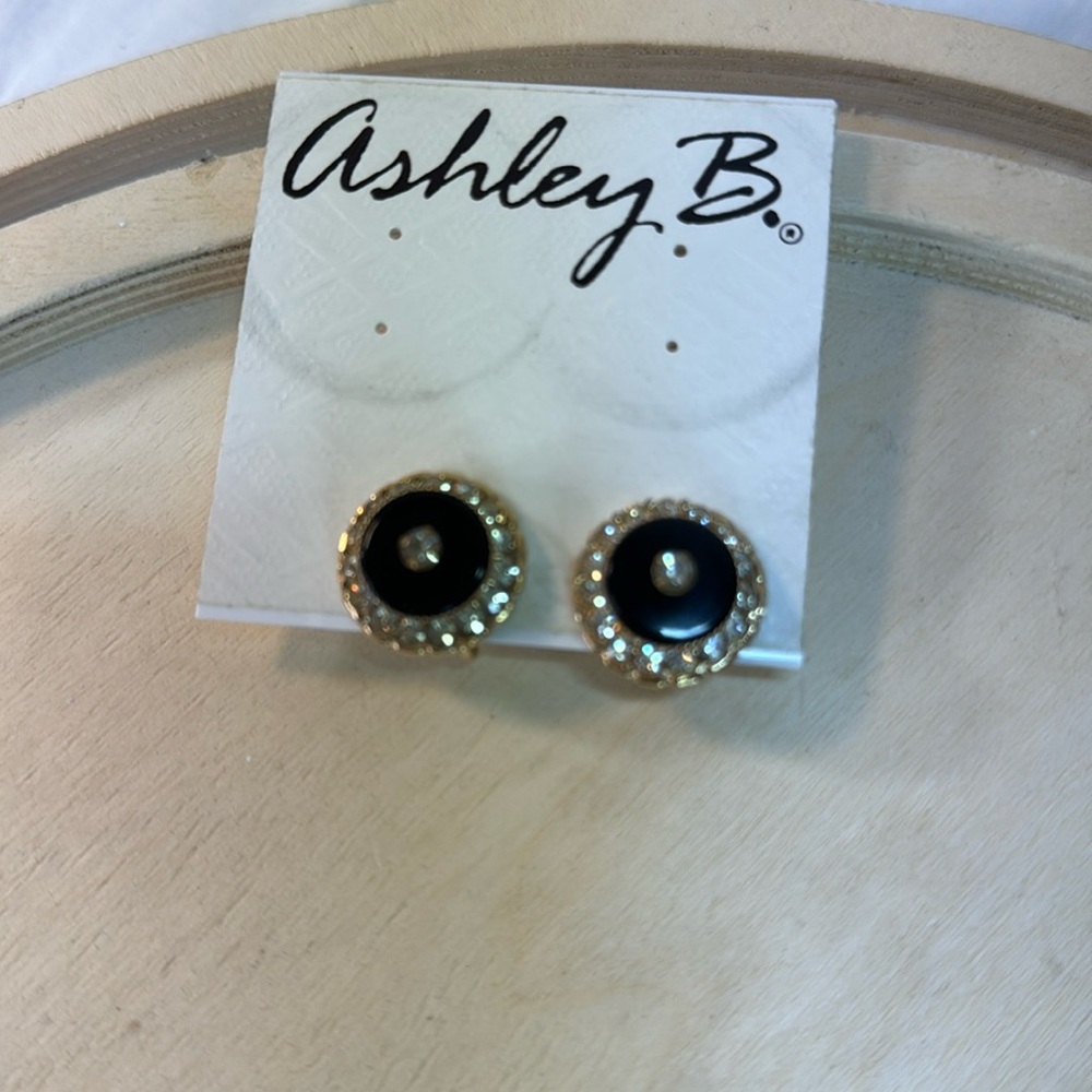 VINTAGE ONYX AND DIAMOND ACCENT CIRCULAR STATEMENT EARRINGS